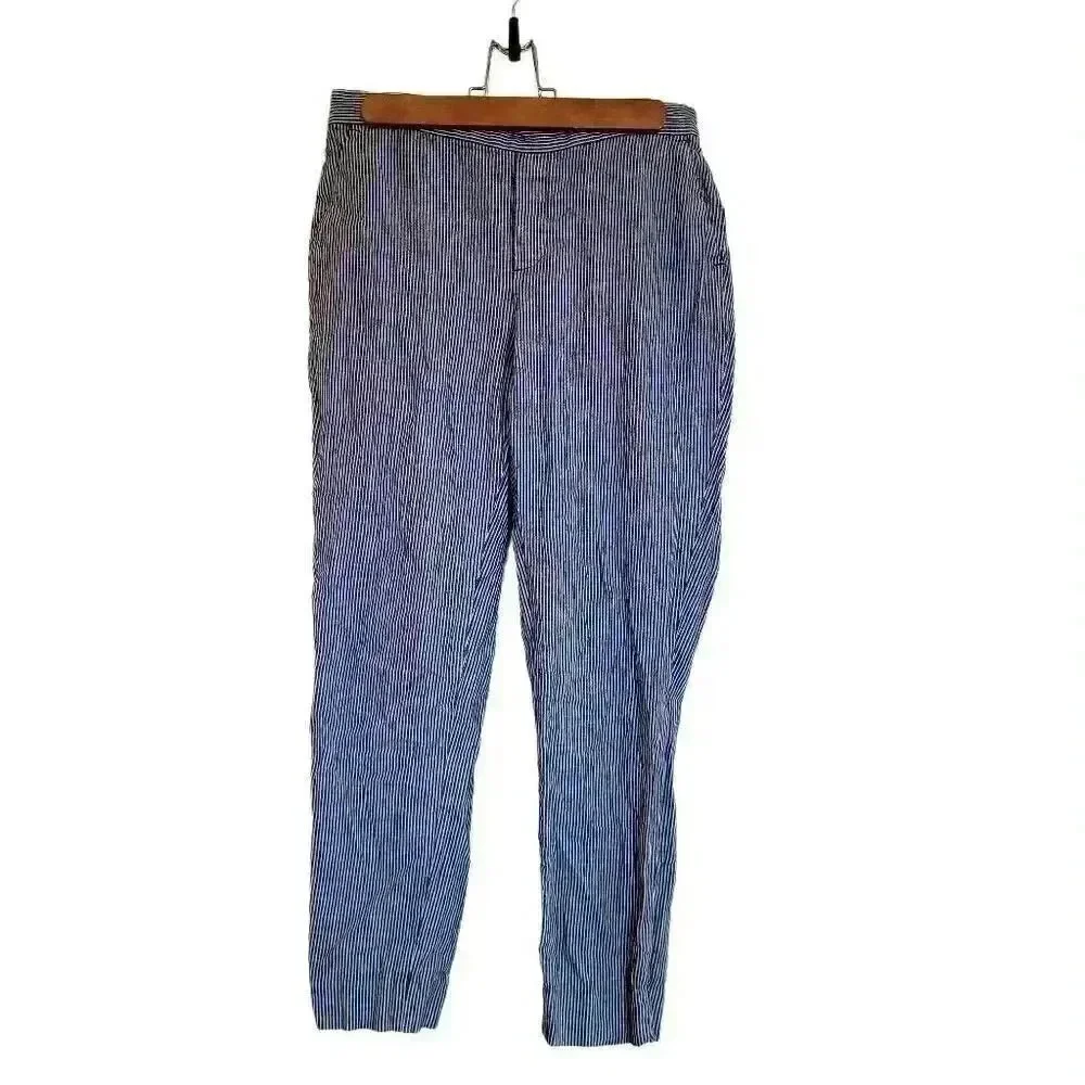 Banana Republic Women's Hayden Fit Navy & White Striped Stetch Linen Blend Pull